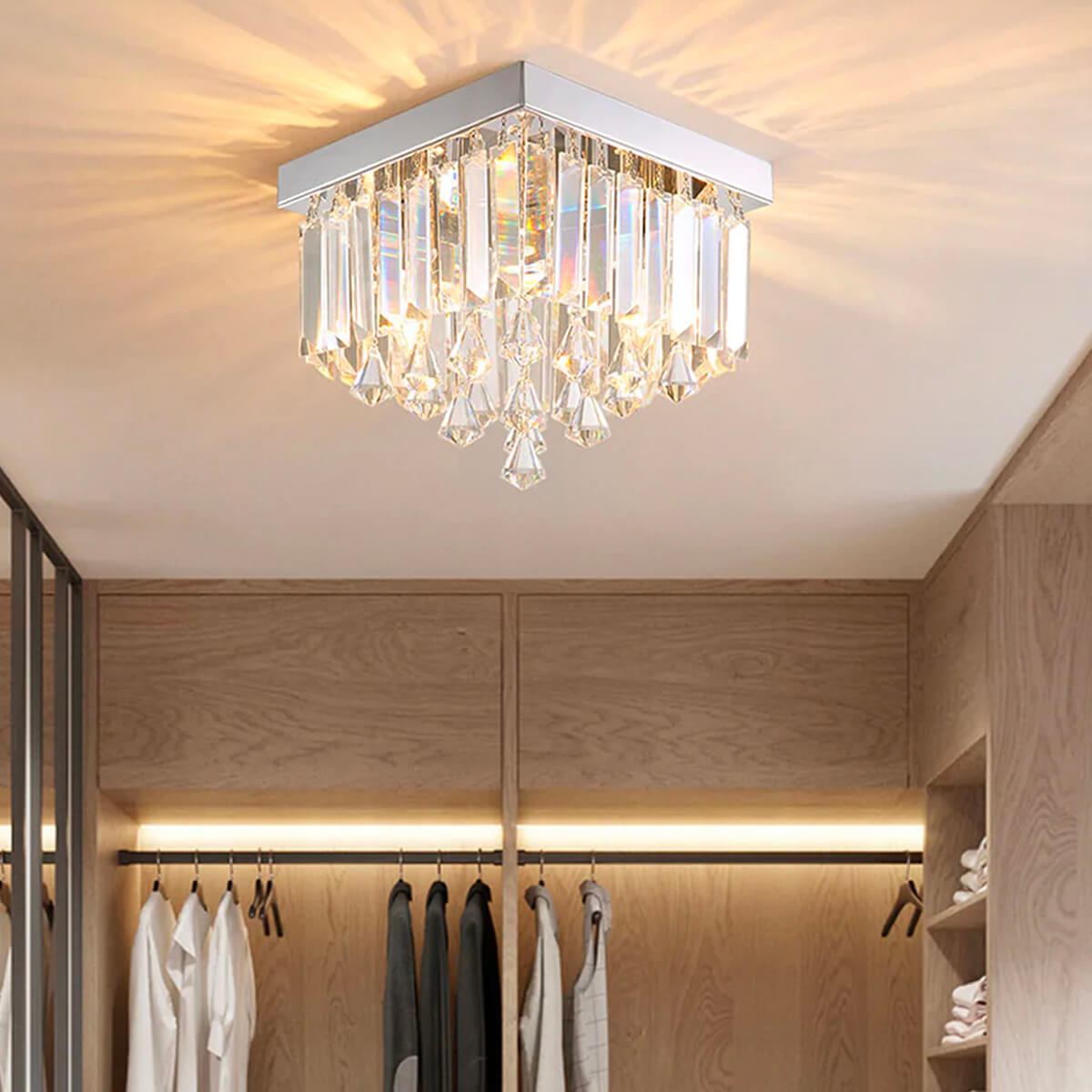 Kristallen Plafondlamp Chroom Ø25cm met E12 Fitting voor Gang Eetkamer Woonkamer Keuken Moderne Verlichting | Sulvida