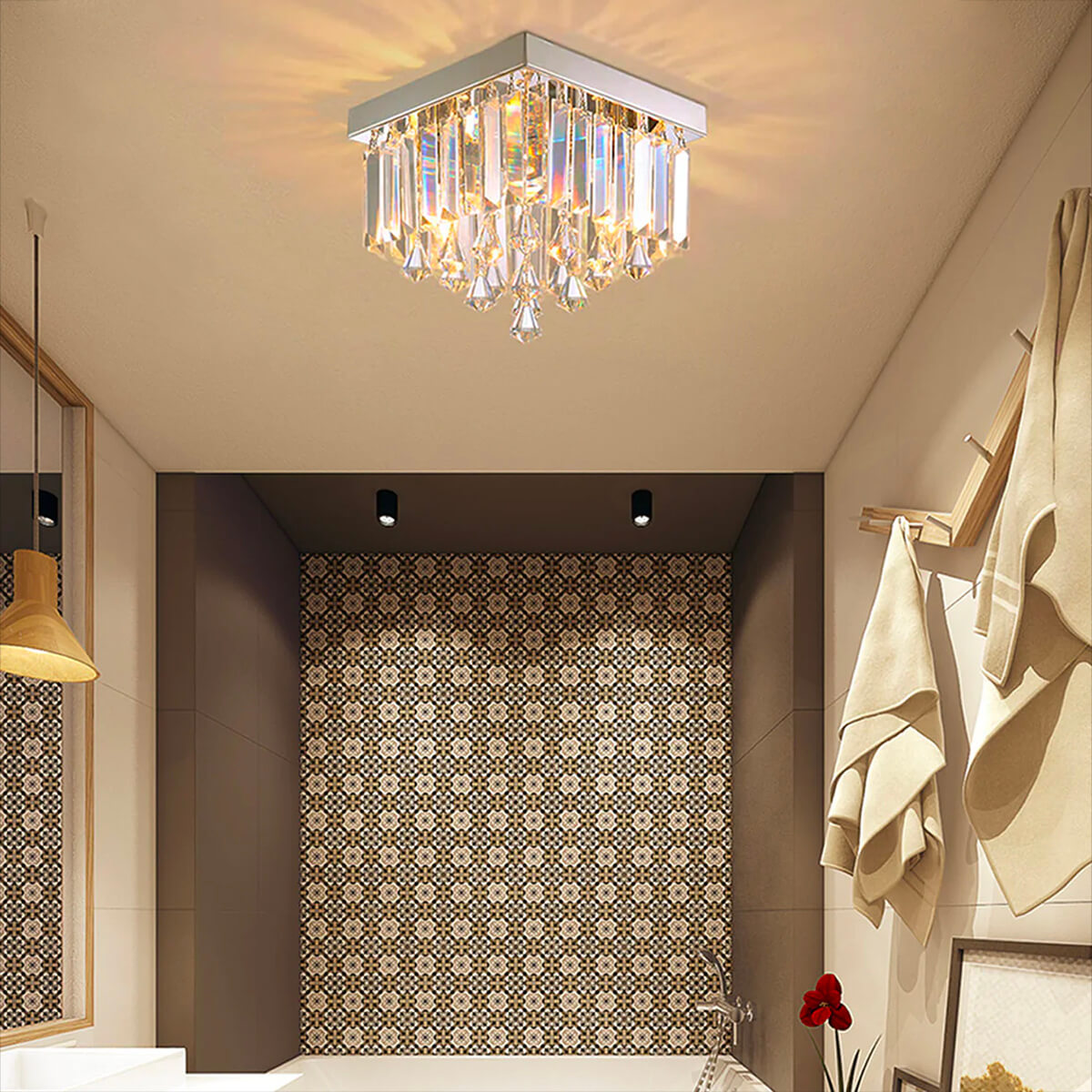 Kristallen Plafondlamp Chroom Ø25cm met E12 Fitting voor Gang Eetkamer Woonkamer Keuken Moderne Verlichting | Sulvida