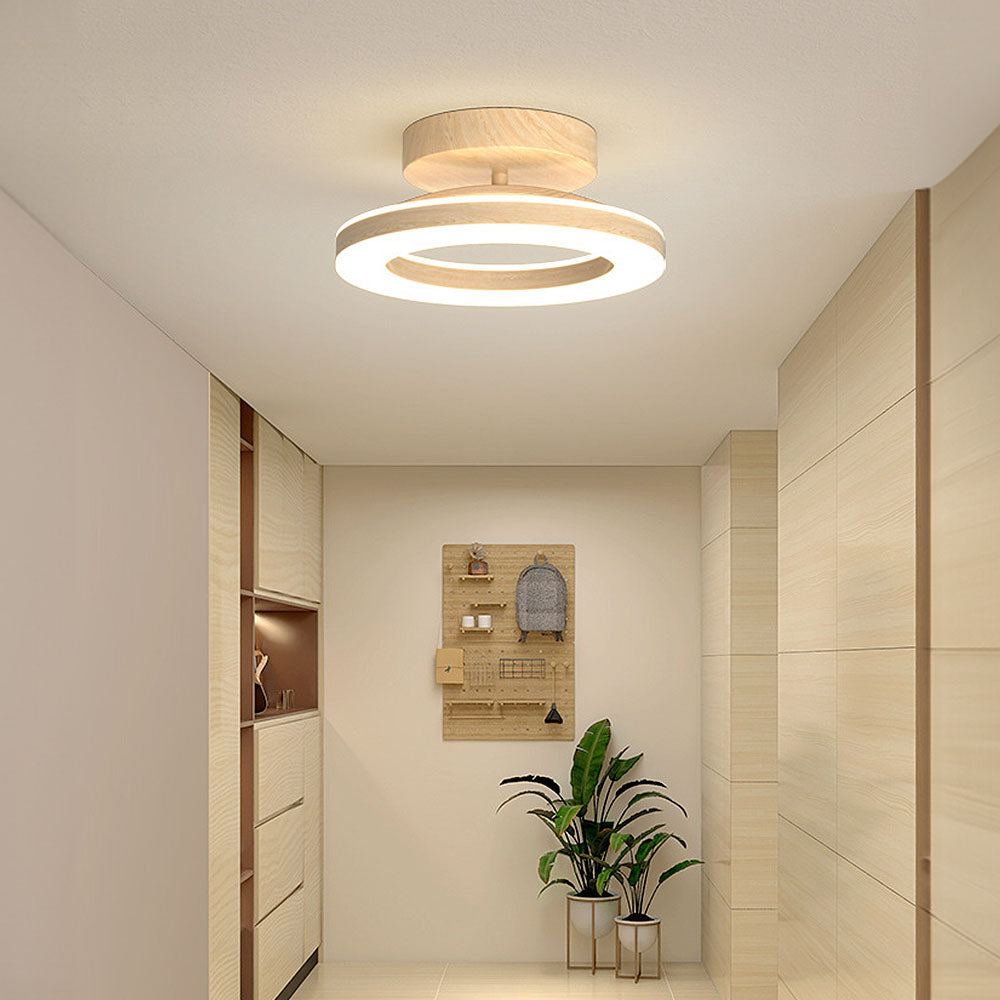 Ronde Plafondlamp Hout Design Warm Neutraal Licht voor Gang Keuken Hal 20 of 30 cm Scandinavisch Stijl | Sulvida