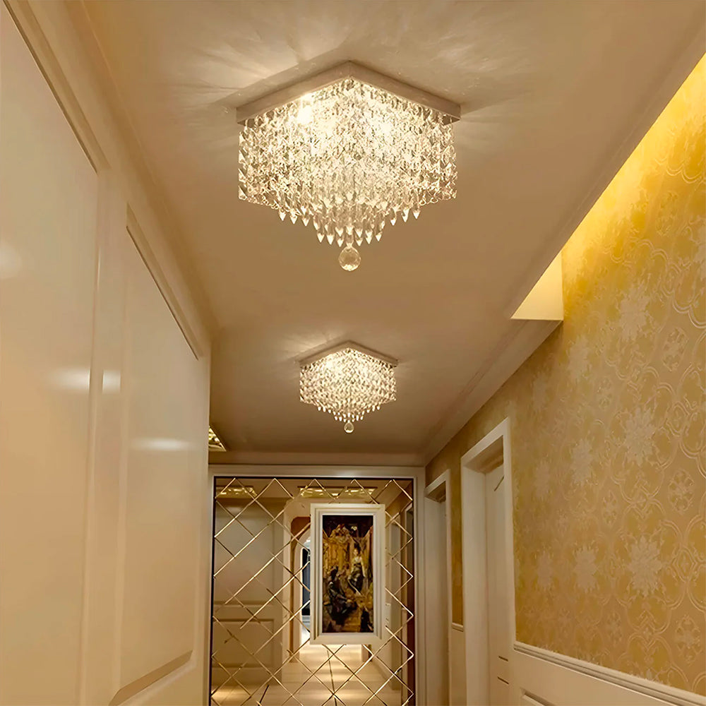 Kristallen plafondlamp chroom vierkant met 4 lichtpunten hal slaapkamer woonkamer modern design decoratief | Sulvida