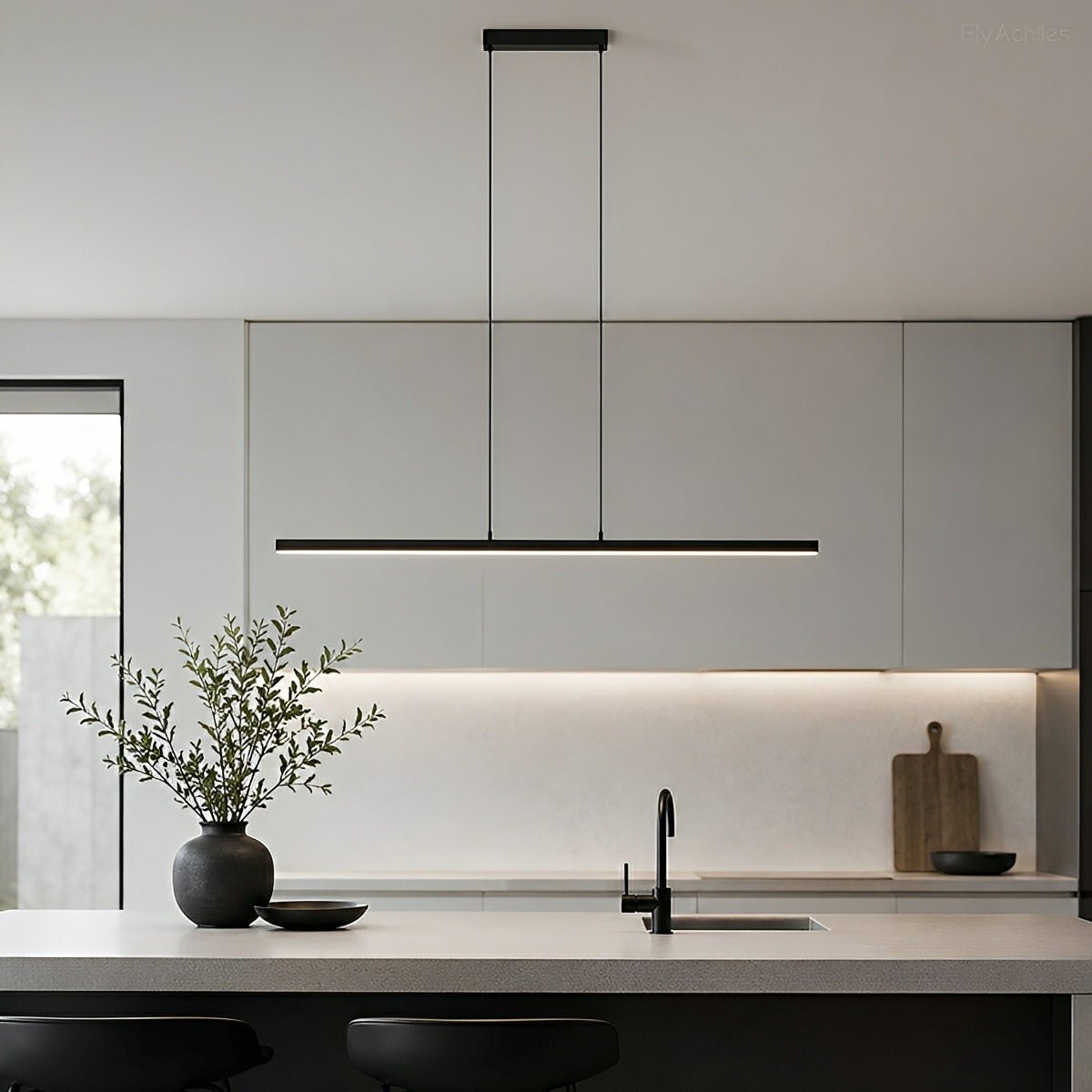 Smalle Hanglamp LED Zwart Dimbaar met Afstandsbediening Moderne Stijl 3 Lengtes Eetkamer Keuken Woonkamer | Sulvida