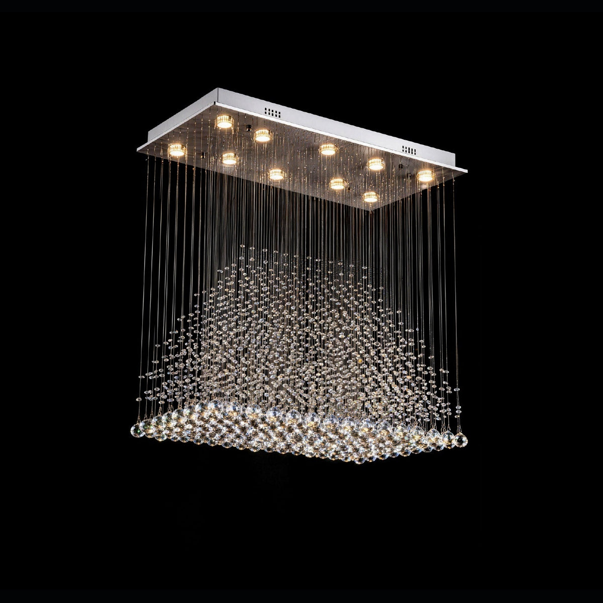 Rechthoekige kristallen hanglamp 100×50×90 cm chroomkleurige kroonluchter woonkamer eetkamer verlichting | Sulvida