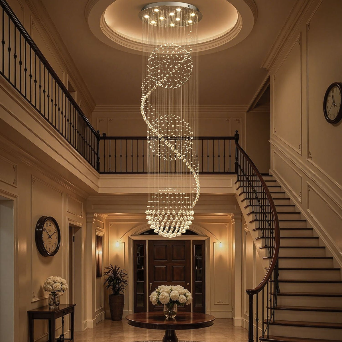 Kristallen Kroonluchter Spiraal Chroom K9 Druppels Trapgat Luxe Verlichting Hal Entree Design Woonkamer | Sulvida