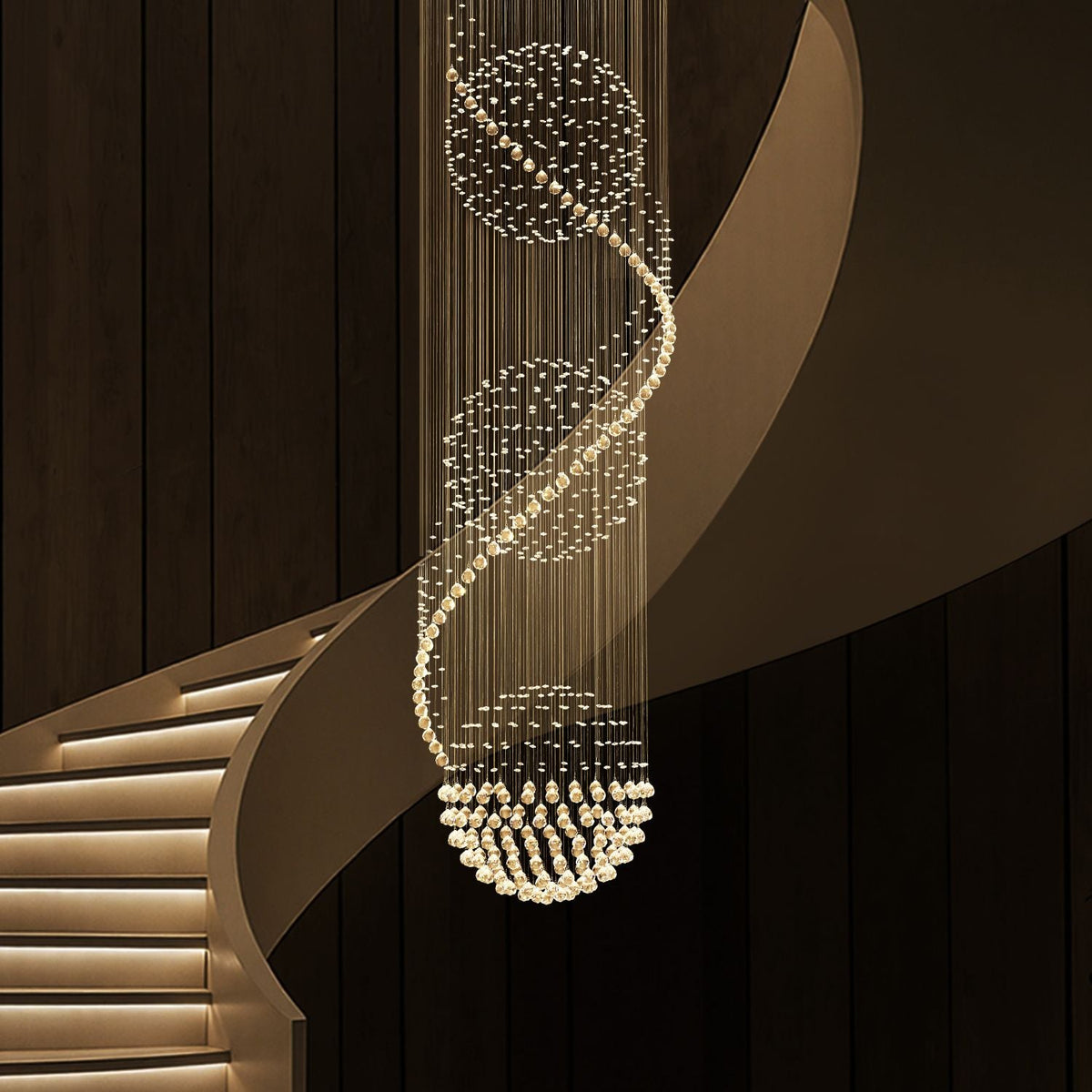 Kristallen Kroonluchter Spiraal Chroom K9 Druppels Trapgat Luxe Verlichting Hal Entree Design Woonkamer | Sulvida
