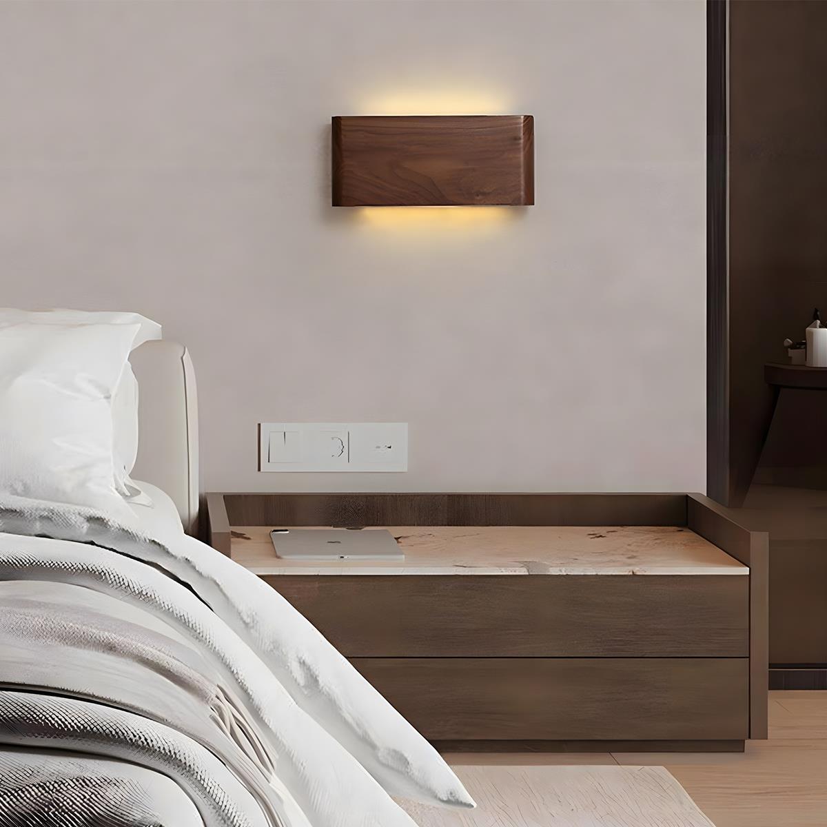 Wandlamp LED Hout Rechthoekig Notenhout 3 Standen Verstelbaar Warm Licht Sfeervol Modern Design Woonkamer | Sulvida
