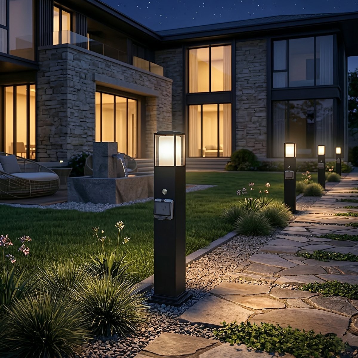 Sokkellamp buiten zwart met stopcontact IP67 waterdicht tuinverlichting padverlichting voor tuin terras en erf | Sulvida