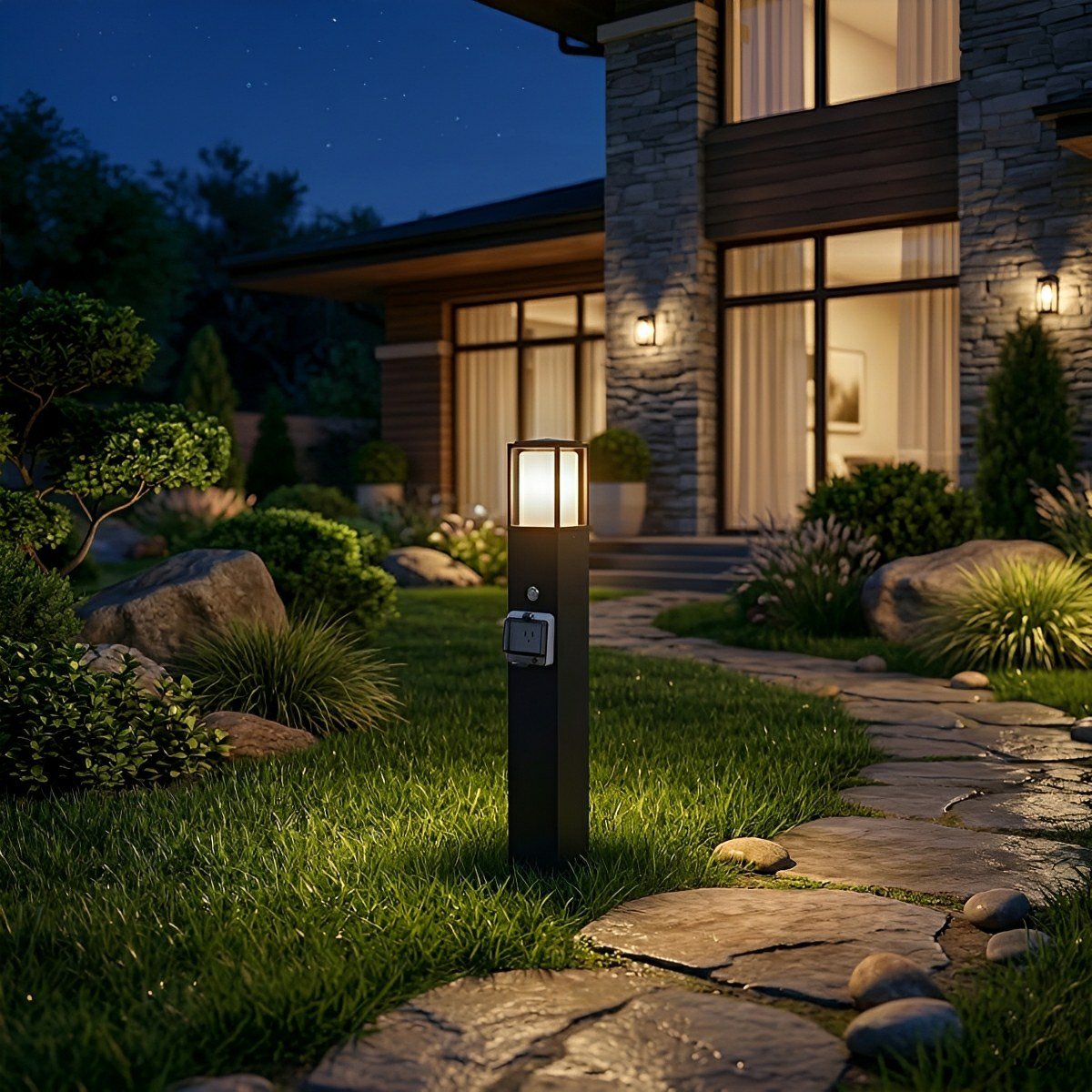Sokkellamp buiten zwart met stopcontact IP67 waterdicht tuinverlichting padverlichting voor tuin terras en erf | Sulvida
