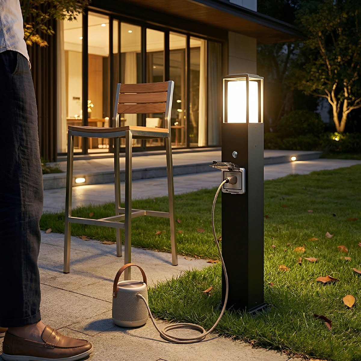 Sokkellamp buiten zwart met stopcontact IP67 waterdicht tuinverlichting padverlichting voor tuin terras en erf | Sulvida
