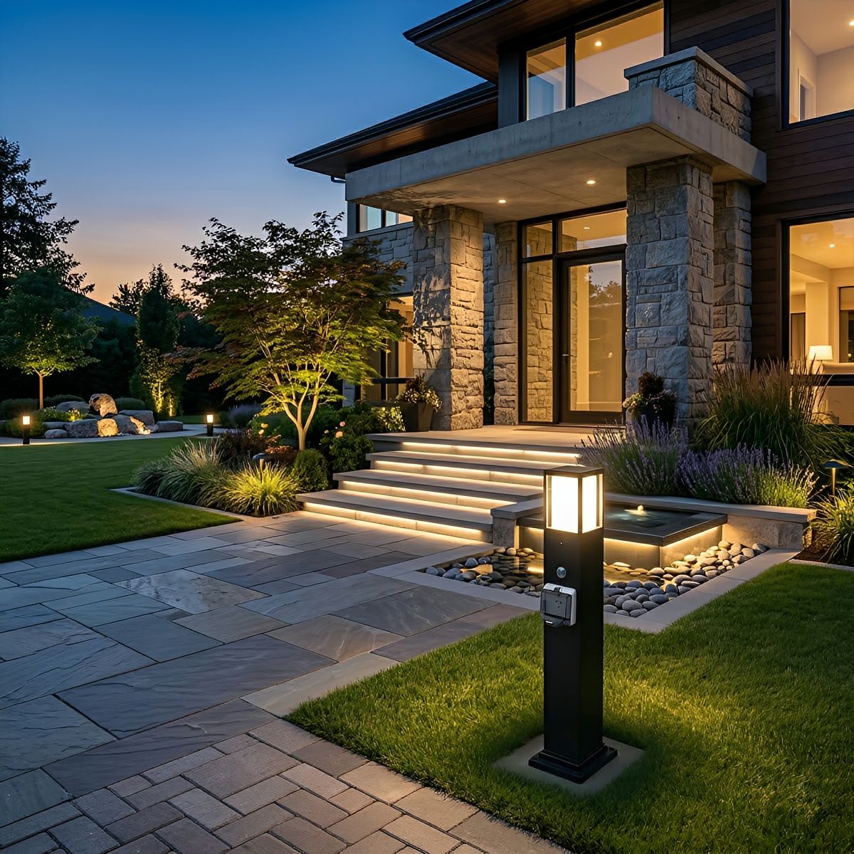 Sokkellamp buiten zwart met stopcontact IP67 waterdicht tuinverlichting padverlichting voor tuin terras en erf | Sulvida