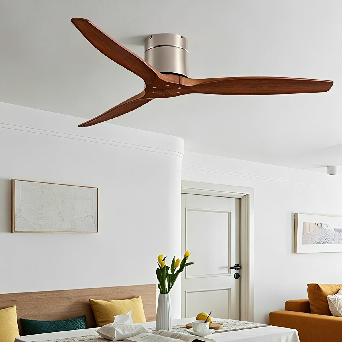 Plafondventilator met Houten Bladen en DC Motor 42 52 60 inch Fluisterstil voor Woonkamer Slaapkamer | Sulvida
