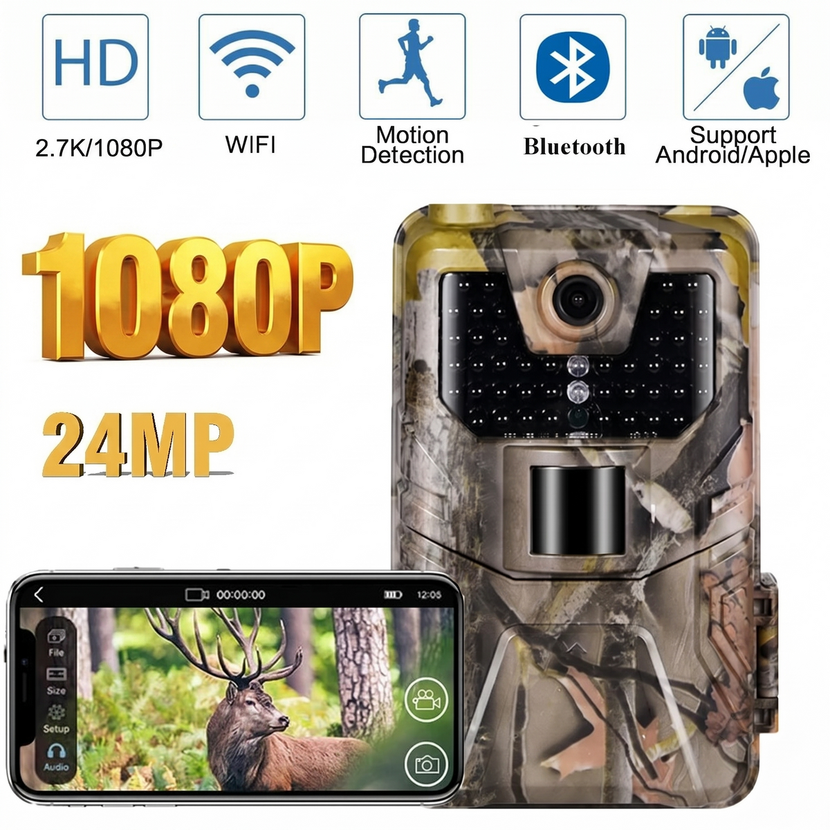 Caméra de chasse Wi-Fi 1080P, 30 MP, vision nocturne, détecteur de mouvement, suivi de la faune, observation du jardin et surveillance extérieure | Sulvida