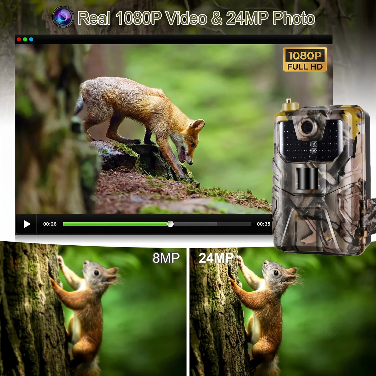 Caméra de chasse Wi-Fi 1080P, 30 MP, vision nocturne, détecteur de mouvement, suivi de la faune, observation du jardin et surveillance extérieure | Sulvida