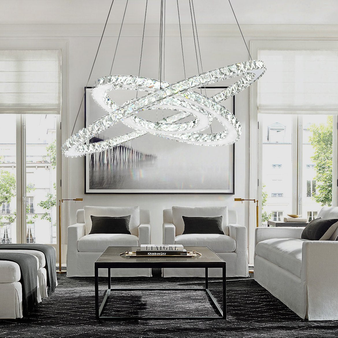 LED Kristallen Kroonluchter met Verstelbare Ringen Chroom Hanglamp Eetkamer en Woonkamer Verlichting | Sulvida