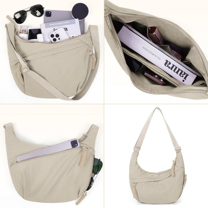 Sac bandoulière en nylon en forme de demi-lune, réglable, léger, pour un usage quotidien, imperméable, pour femme | Sulvida