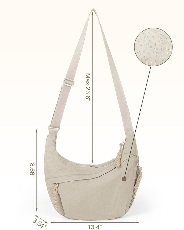 Sac bandoulière en nylon en forme de demi-lune, réglable, léger, pour un usage quotidien, imperméable, pour femme | Sulvida