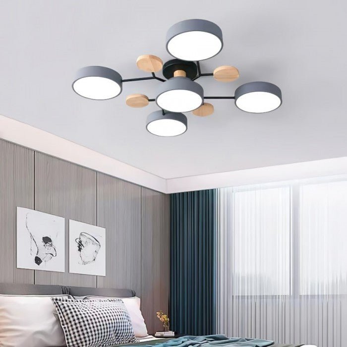 Moderne Scandinavische LED Plafondlamp met Houten Takken en Cirkelvormige Lichtpunten – Energiezuinige Designverlichting voor Woonkamer en Slaapkamer | Sulvida