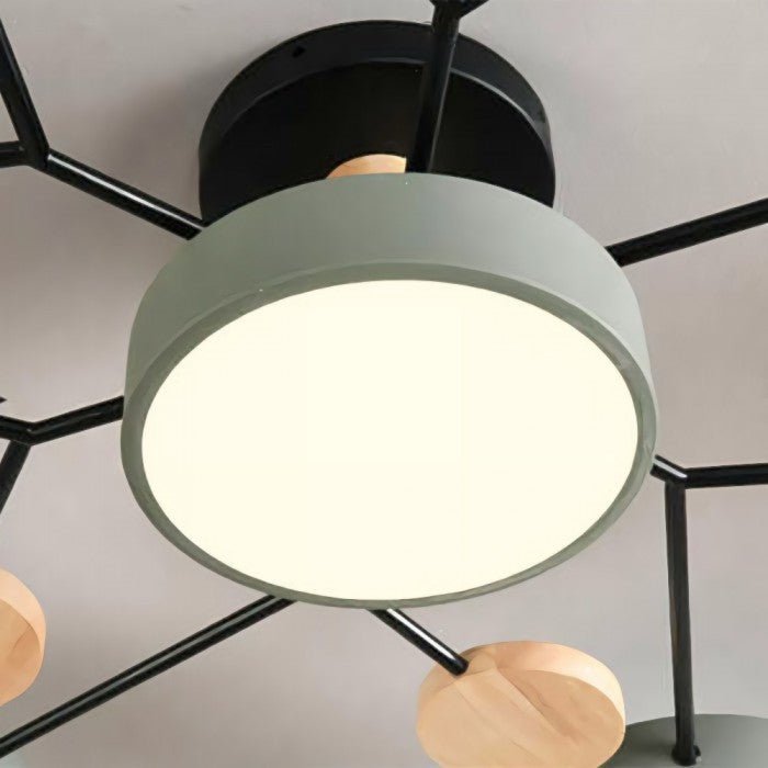Moderne Scandinavische LED Plafondlamp met Houten Takken en Cirkelvormige Lichtpunten – Energiezuinige Designverlichting voor Woonkamer en Slaapkamer | Sulvida