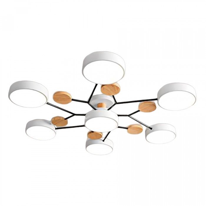 Moderne Scandinavische LED Plafondlamp met Houten Takken en Cirkelvormige Lichtpunten – Energiezuinige Designverlichting voor Woonkamer en Slaapkamer | Sulvida