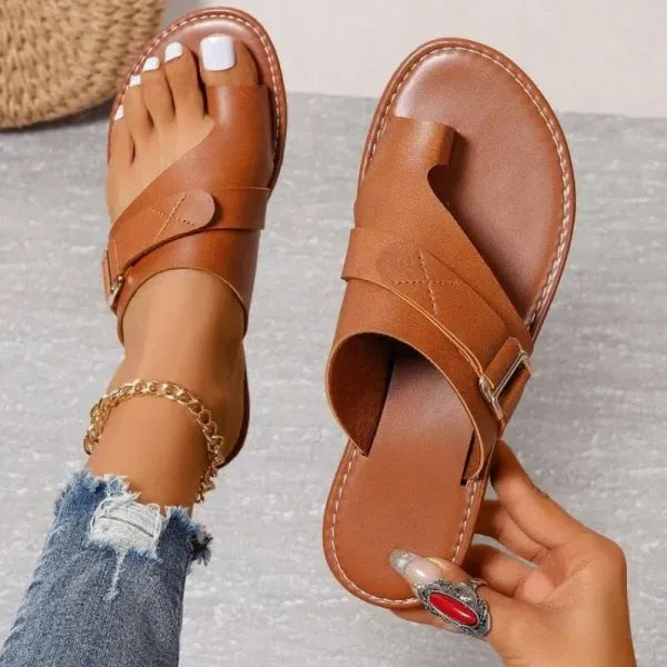 Leren slippers dames verstelbaar comfortabel zacht huidvriendelijk losse pasvorm zomerschoenen sandalen | Sulvida