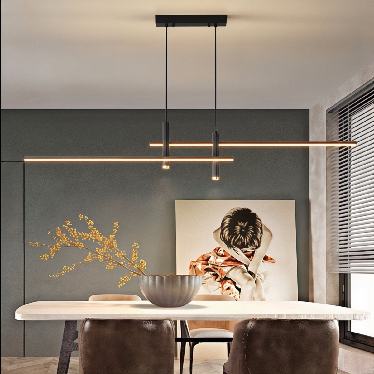 Lineaire LED hanglamp aluminium verstelbaar zwart voor eettafel keukeneiland kantoor dimbaar warm wit 3000K | Sulvida