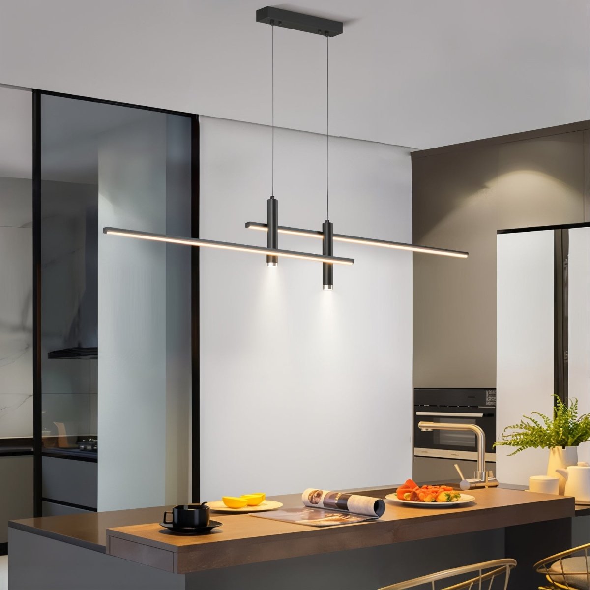 Lineaire LED hanglamp aluminium verstelbaar zwart voor eettafel keukeneiland kantoor dimbaar warm wit 3000K | Sulvida