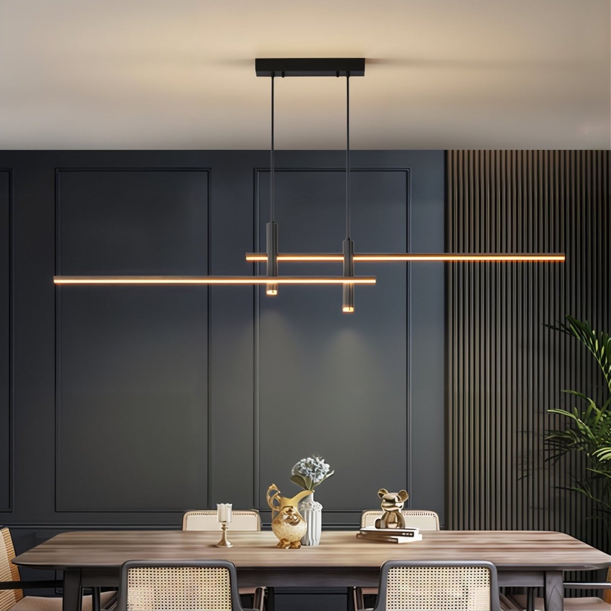 Lineaire LED hanglamp aluminium verstelbaar zwart voor eettafel keukeneiland kantoor dimbaar warm wit 3000K | Sulvida