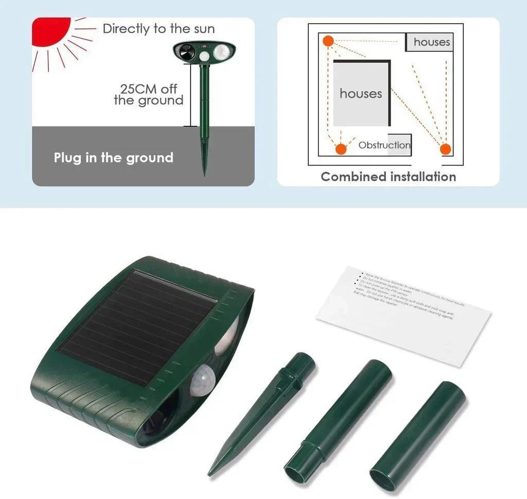 Ultrasone Hertenafweer op Zonne-Energie voor Tuin met Bewegingssensor Dierverjager 2425sqft Bescherming | Sulvida