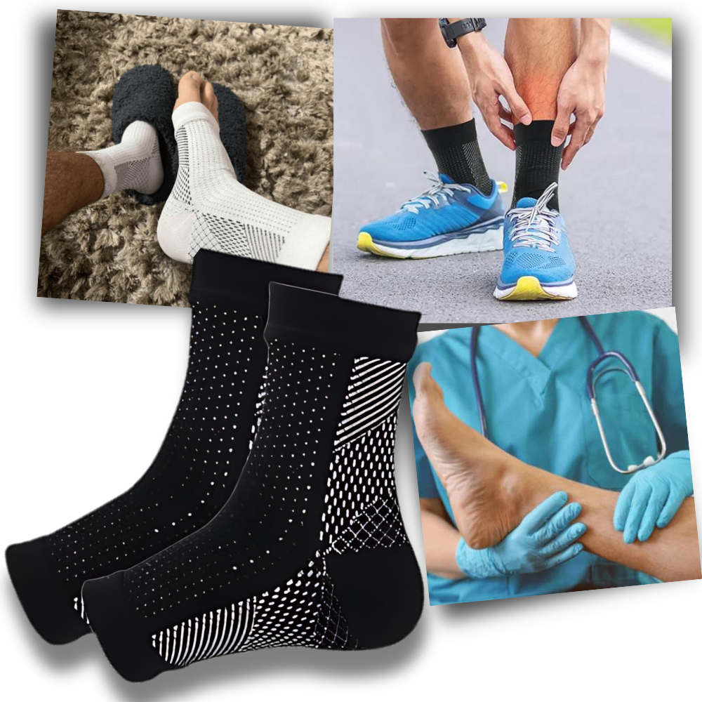 Compressiesokken Open Teen Nylon Zwart Wit Maat S-M L-XL Pijnverlichting Bloedsomloop Plantaire Fascia Steun | Sulvida