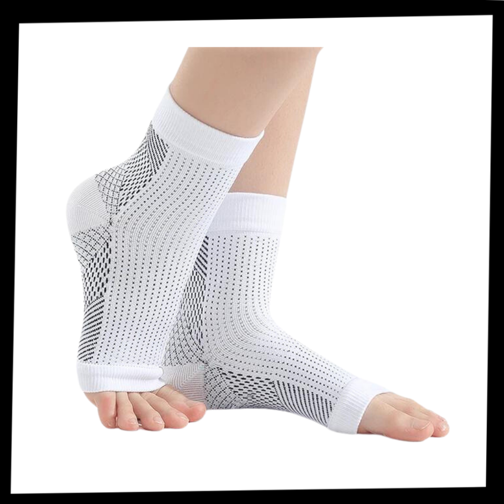Compressiesokken Open Teen Nylon Zwart Wit Maat S-M L-XL Pijnverlichting Bloedsomloop Plantaire Fascia Steun | Sulvida