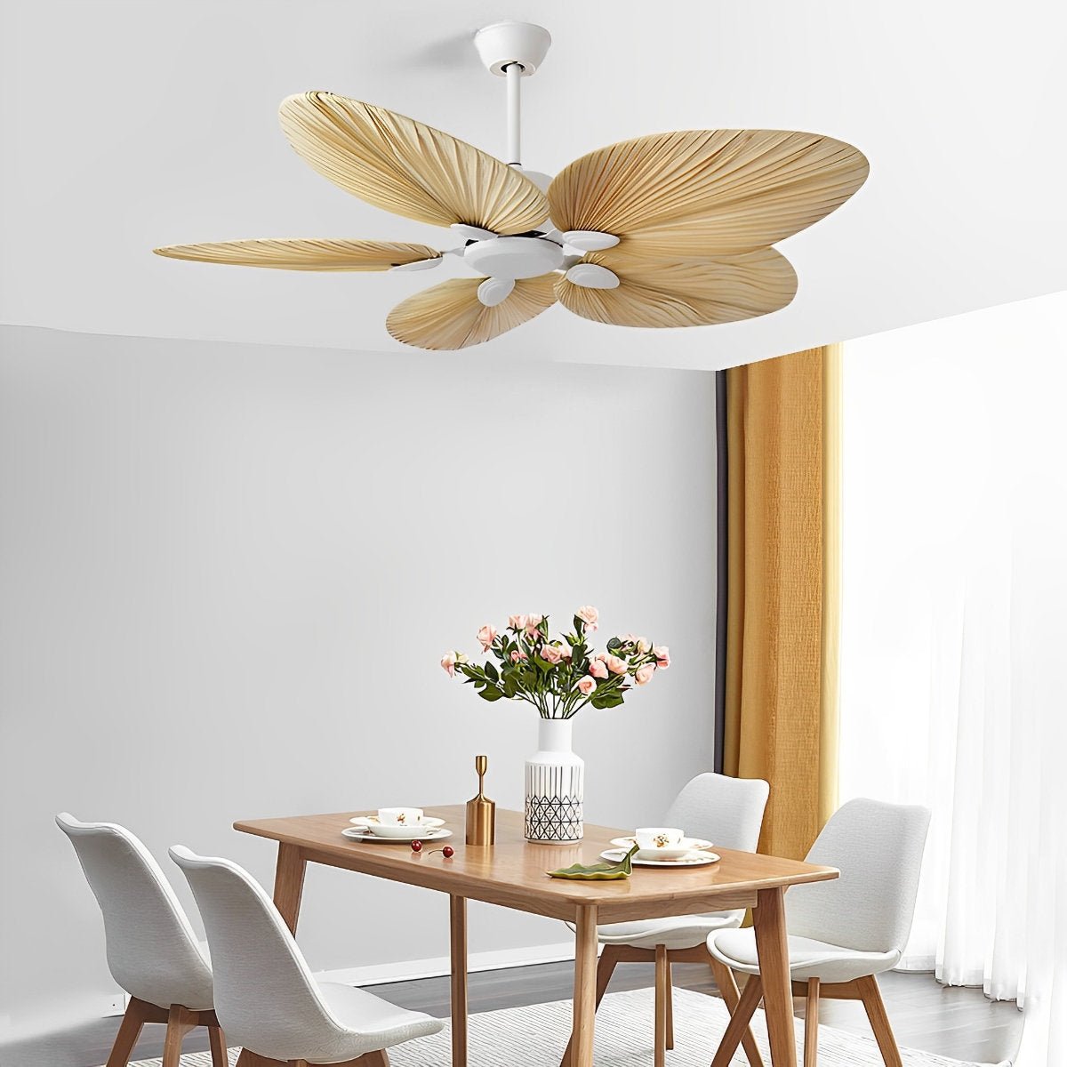 Plafondventilator met Palmbladeren Stille DC Motor Afstandsbediening Woonkamer Slaapkamer Plafondkoeling | Sulvida