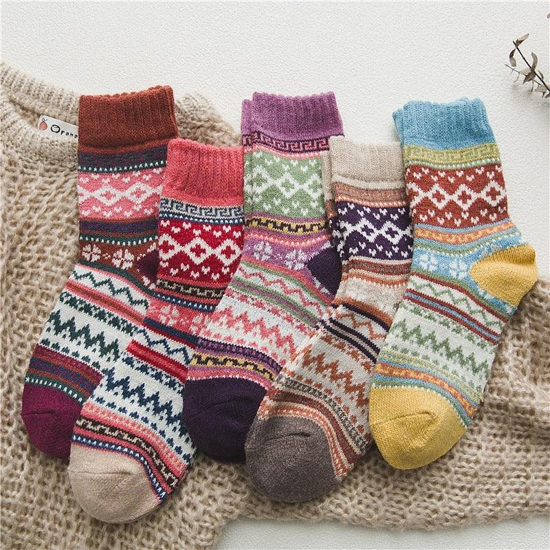 Scandinavische Winterwollen Sokken - Warme Gebreide Sokken met Tijdloos Patroon voor Heren en Dames - Hoge Kwaliteit Wol-Katoenmix - Set van 5 Paar | Sulvida