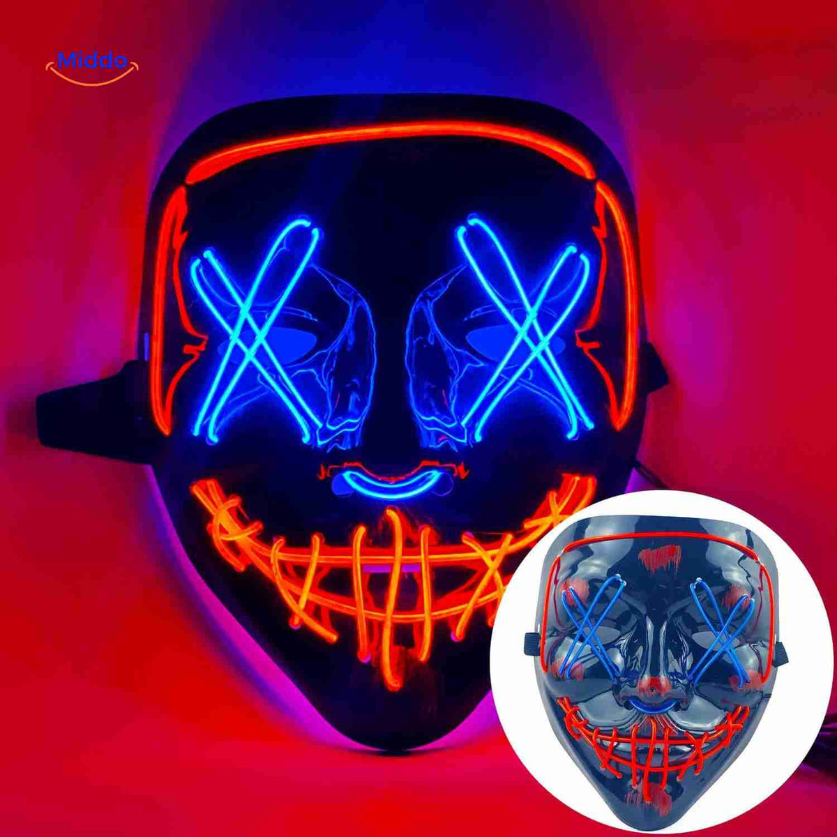 Lichtgevend LED-masker voor feesten en evenementen | Horror gezichtsmasker met EL-verlichting en aanpasbare bandjes | Sulvida