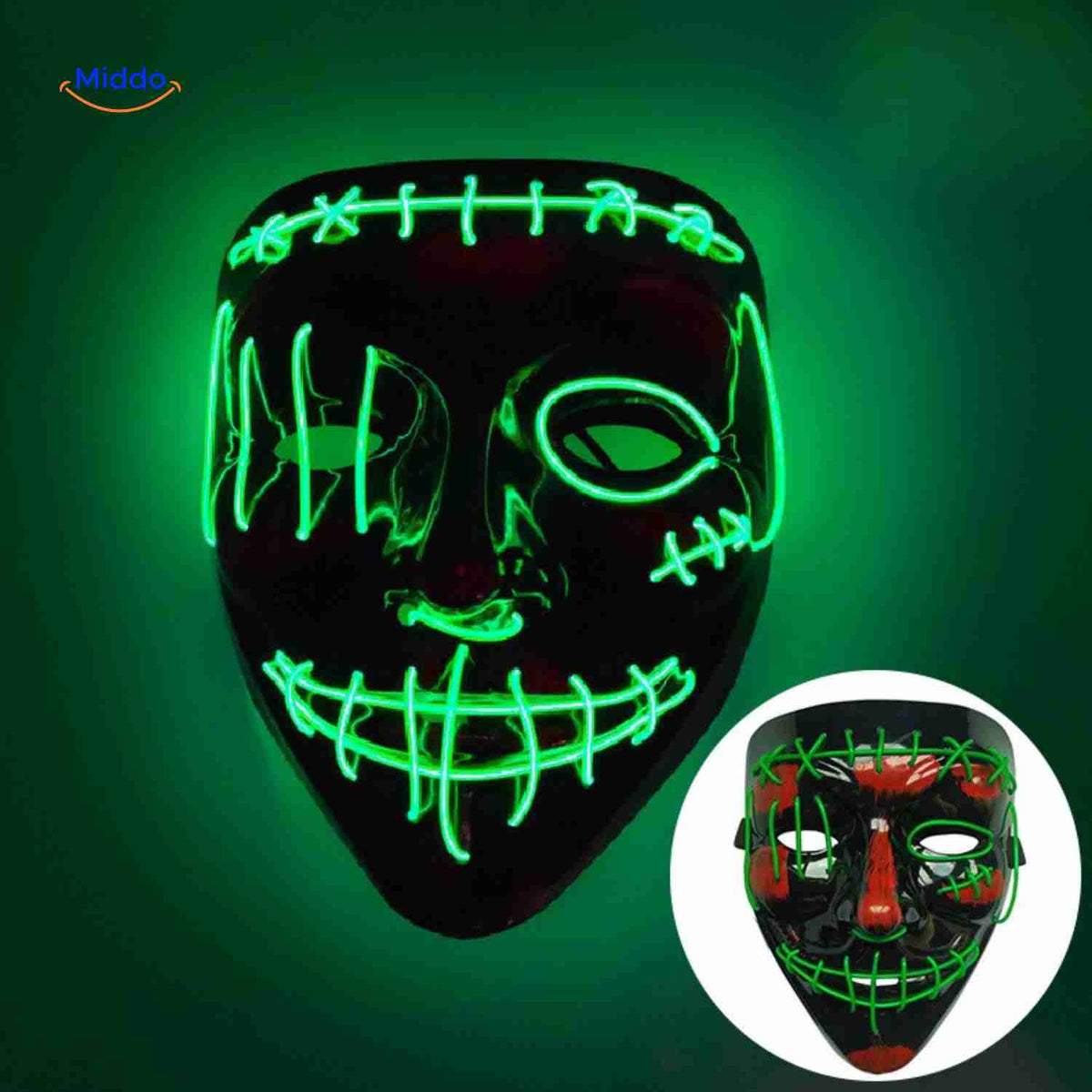 Lichtgevend LED-masker voor feesten en evenementen | Horror gezichtsmasker met EL-verlichting en aanpasbare bandjes | Sulvida