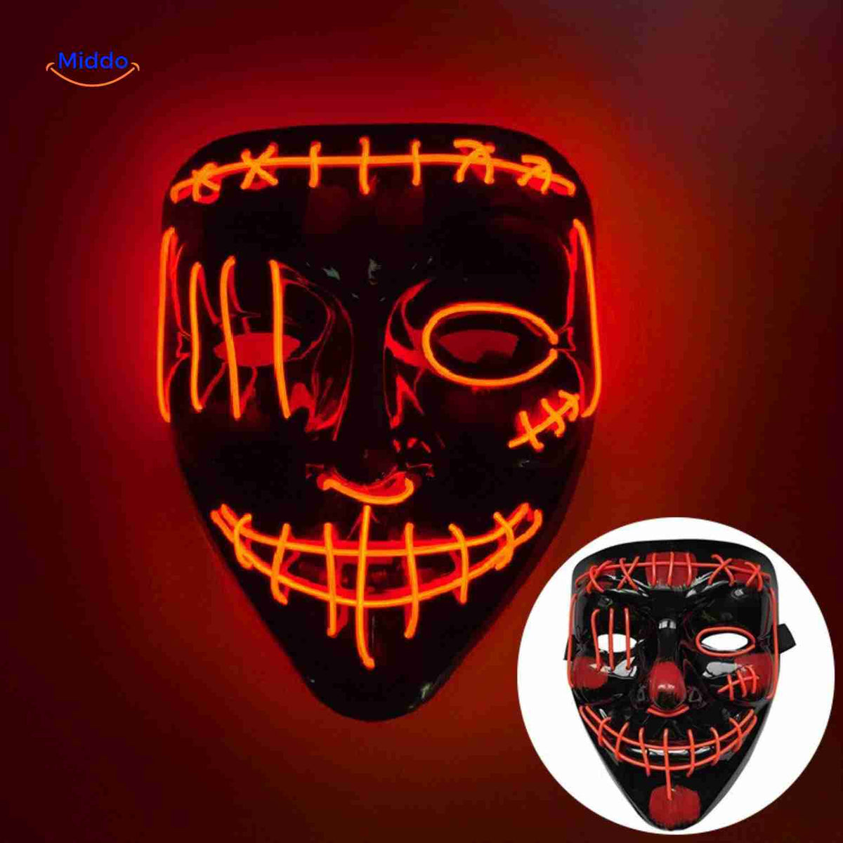 Lichtgevend LED-masker voor feesten en evenementen | Horror gezichtsmasker met EL-verlichting en aanpasbare bandjes | Sulvida