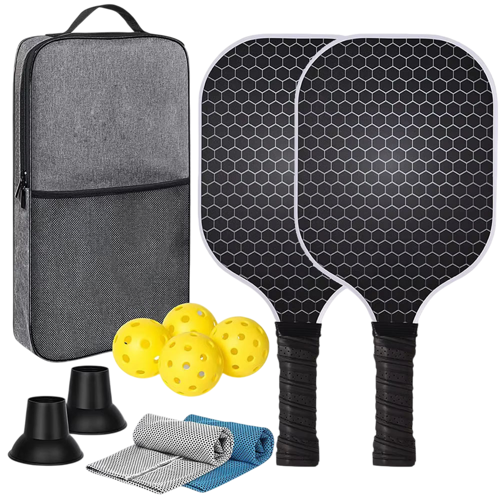 Set de raquettes de pickleball premium en fibre de carbone pour débutants et joueurs confirmés - Deux raquettes et balles incluses pour l’extérieur | Sulvida