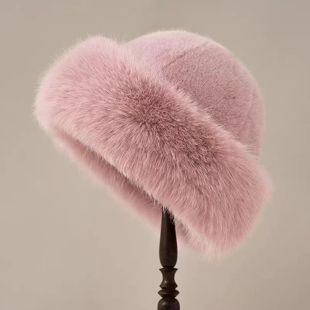 Pluche Winter Bucket Hat Dames Nepleer Hoed Warm Teddy Bontkleur Zwart Wit Roze Bruin Beige Herfst Winter | Sulvida