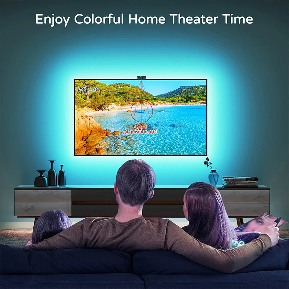 Bande LED de rétroéclairage TV RGBIC, 30 LED/m, synchronisation par caméra aux couleurs de l’écran, éclairage d’ambiance gaming pour TV de 55-75 pouces | Sulvida
