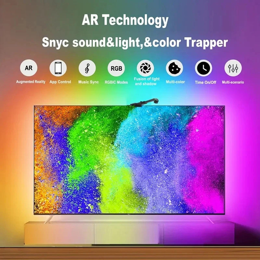 Bande LED de rétroéclairage TV RGBIC, 30 LED/m, synchronisation par caméra aux couleurs de l’écran, éclairage d’ambiance gaming pour TV de 55-75 pouces | Sulvida