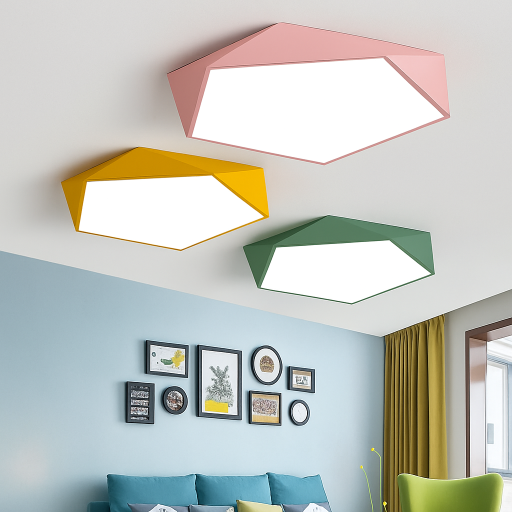 Geometrische LED Plafondlamp met Kleur Metalen Frame Modern Design Dimbaar Verlichting Eetkamer Slaapkamer | Sulvida