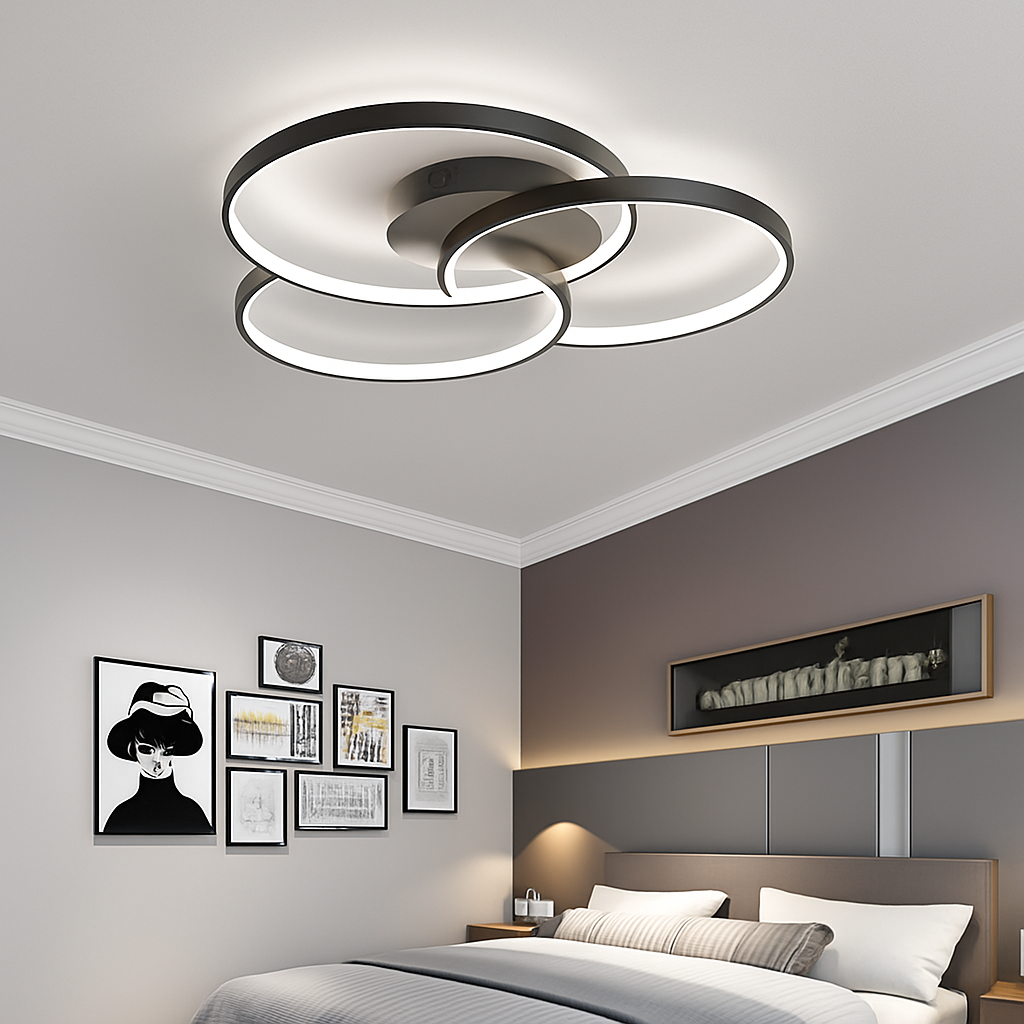Design Plafondlamp LED Drie Cirkels Zwart Dimbaar Acryl Metaal Woonkamer Eetkamer Slaapkamer 58-90cm | Sulvida