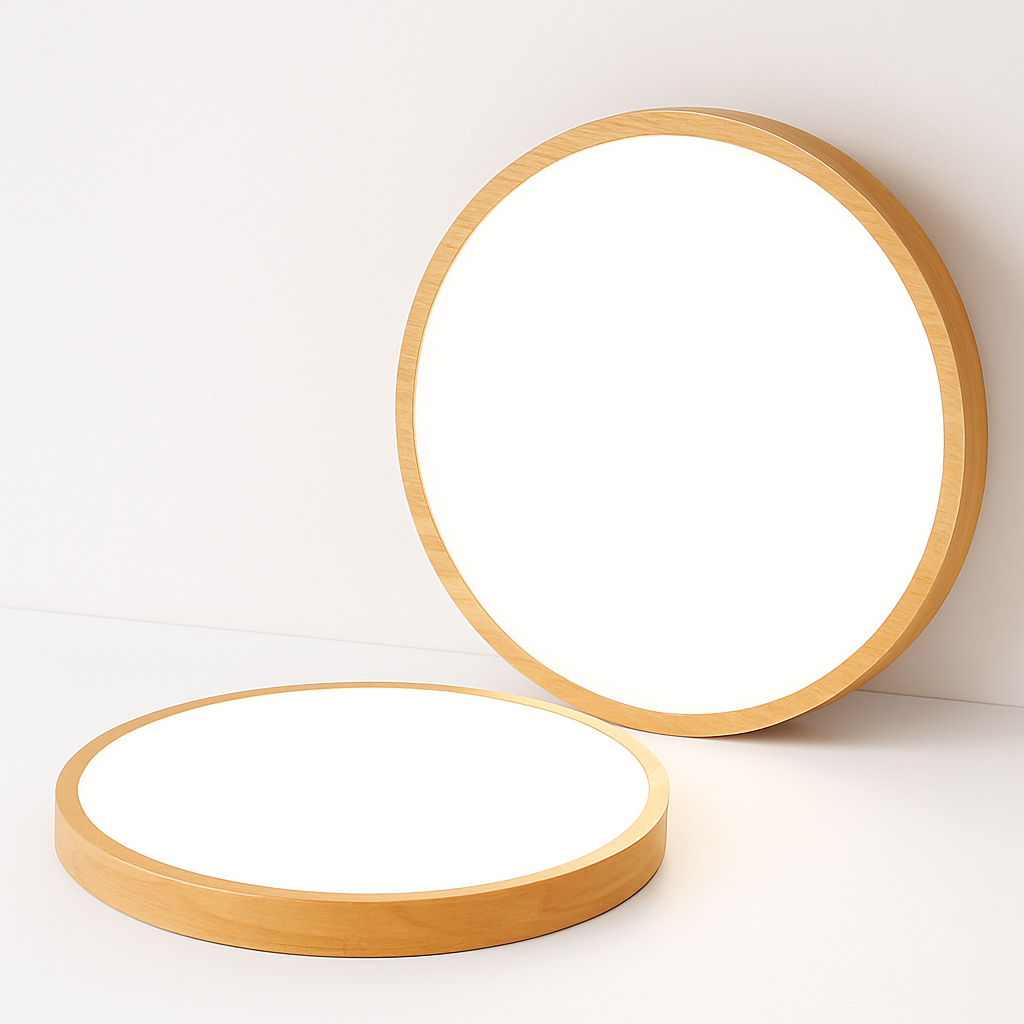 Lampe de plafond LED ronde en bois, design naturel ultrafin, à intensité réglable, éclairage moderne 30-60 cm, salon | Sulvida