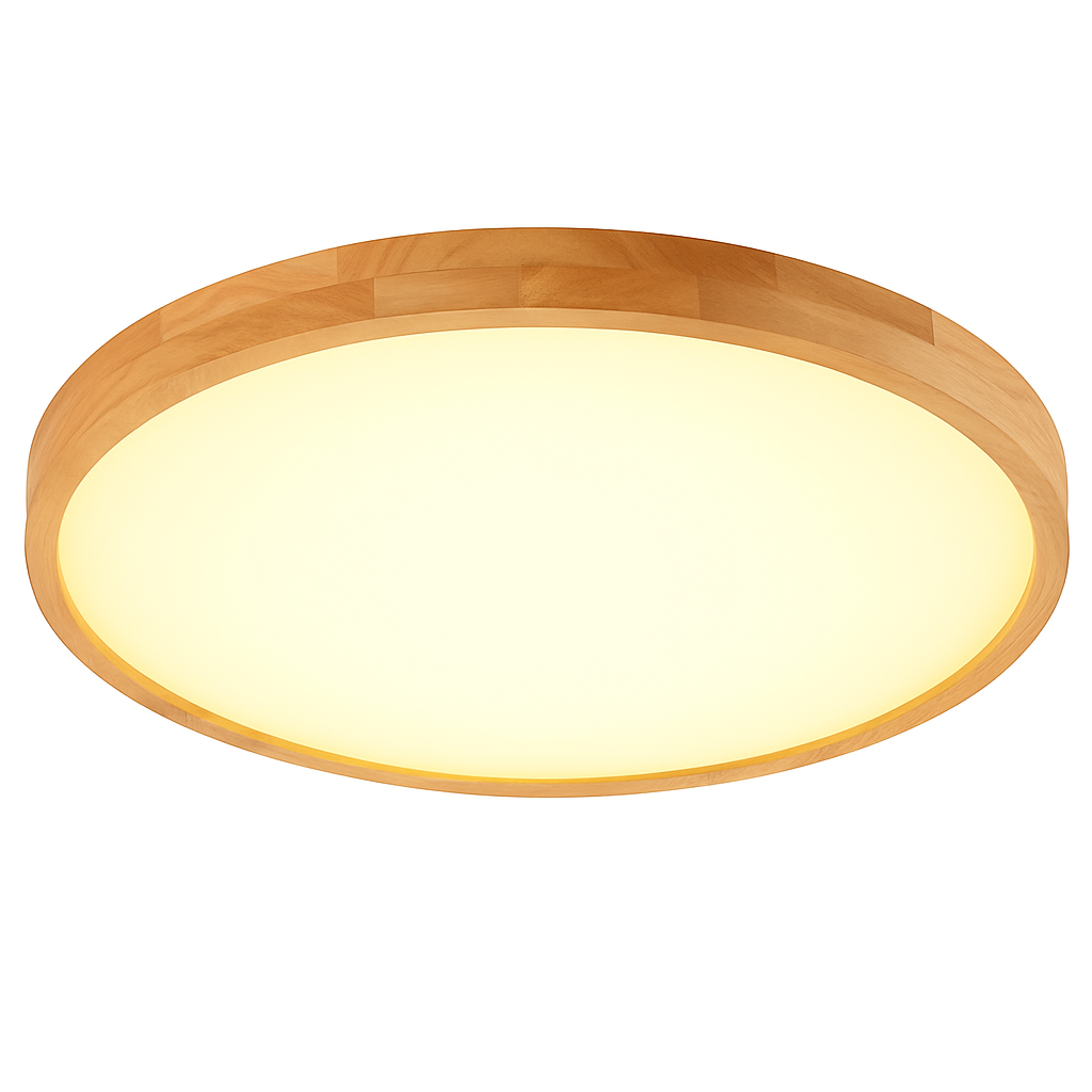 Lampe de plafond LED ronde en bois, design naturel ultrafin, à intensité réglable, éclairage moderne 30-60 cm, salon | Sulvida