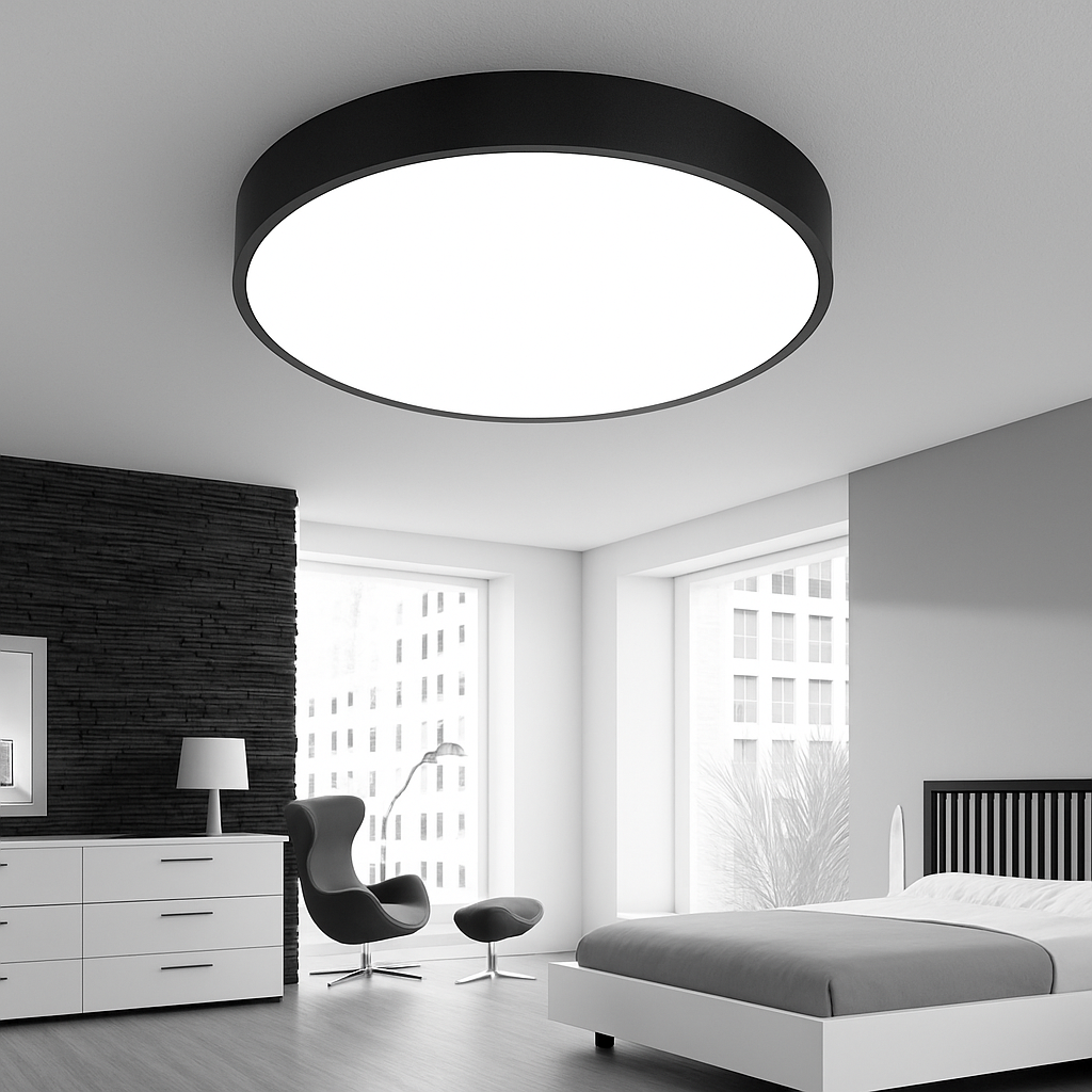 LED plafondlamp rond en ultra plat modern design zwart wit verkrijgbaar in vijf diameters voor woonkamer en slaapkamer | Sulvida