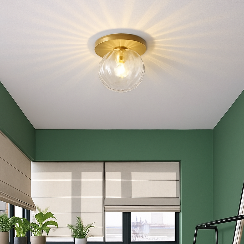Ronde Plafondlamp Goud met Glazen Bol 2 Lichtpunten Modern Design Woonkamer en Slaapkamer LED Inclusief | Sulvida
