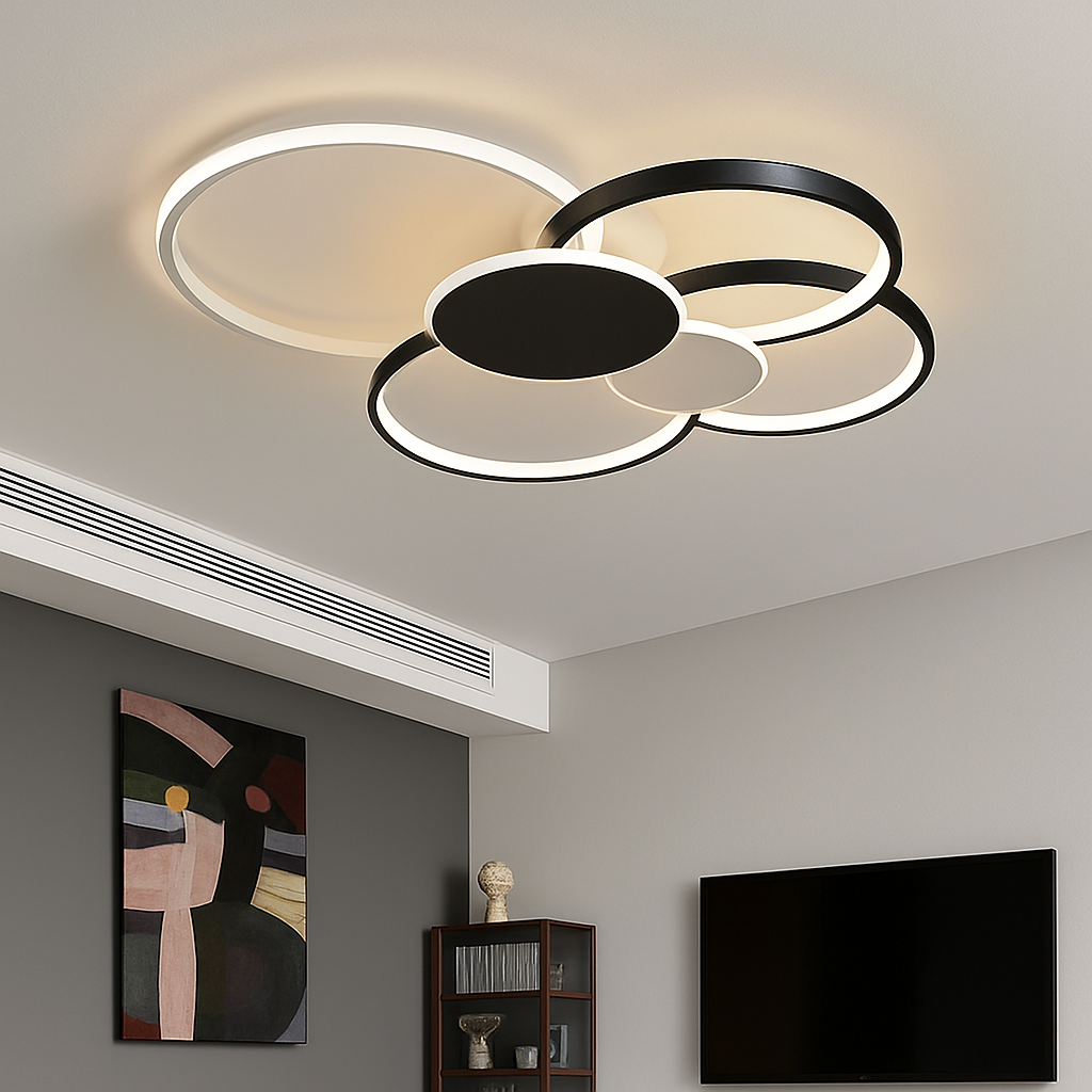 Moderne LED Plafondlamp Dimbaar met Afstandsbediening Zwart Goud Aluminium Design voor Slaapkamer Woonkamer | Sulvida