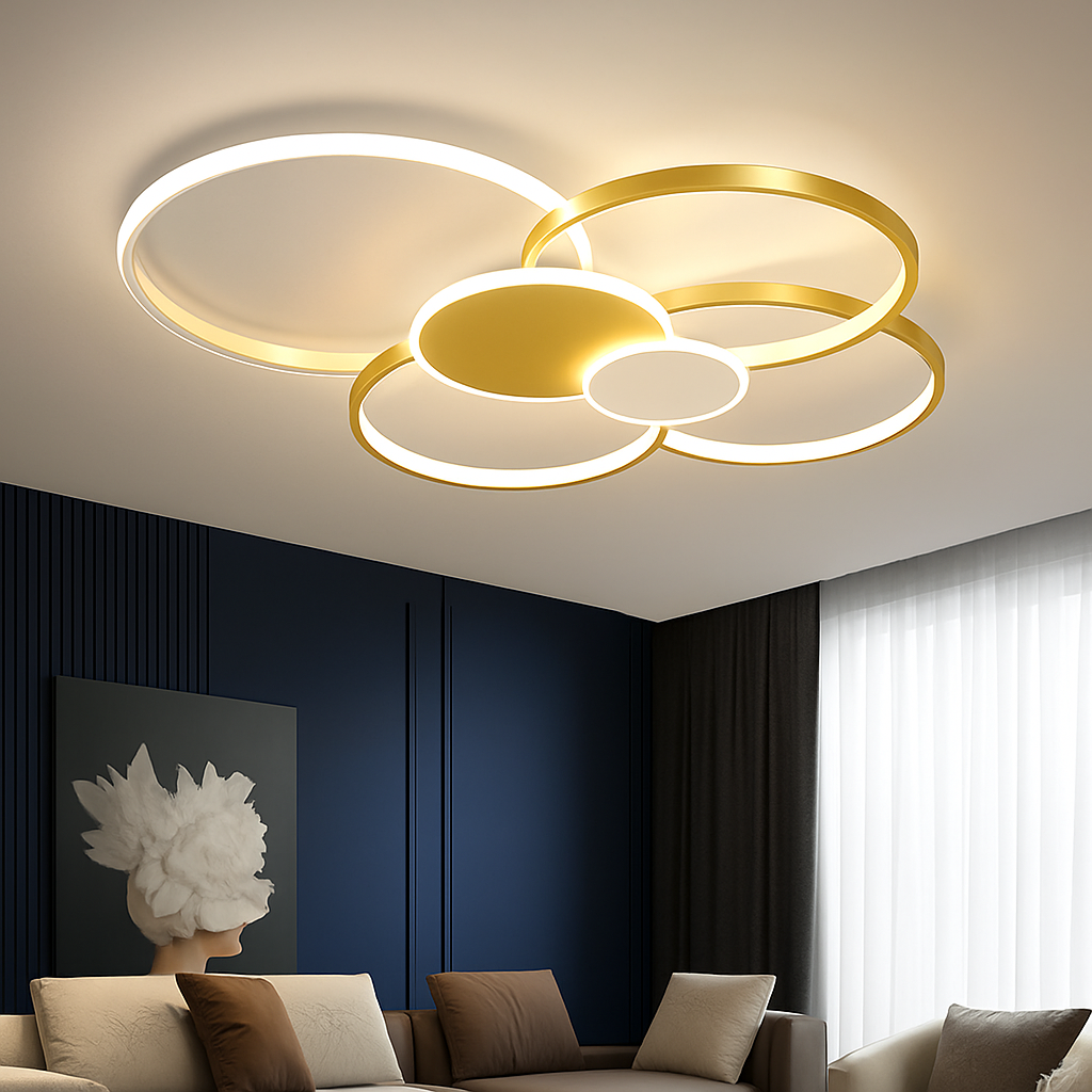 Moderne LED Plafondlamp Dimbaar met Afstandsbediening Zwart Goud Aluminium Design voor Slaapkamer Woonkamer | Sulvida