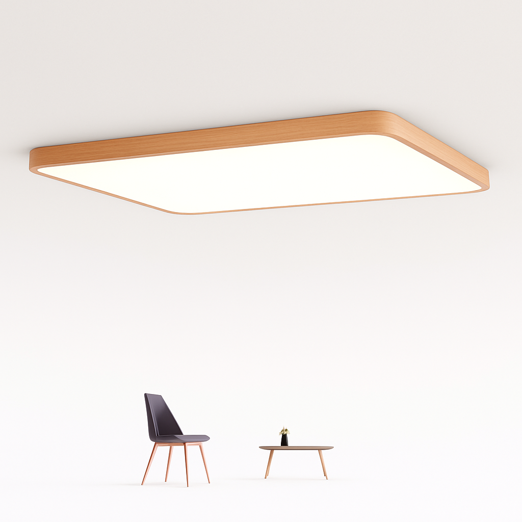 Vierkante plafondlamp met afgeronde hoeken houtlook LED geïntegreerd modern design 30-80 cm natuurlicht | Sulvida