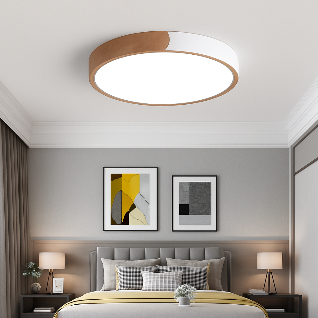 Ronde plafondlamp LED met hout en metalen afwerking modern design woonkamer slaapkamer 27-52cm dimbaar | Sulvida