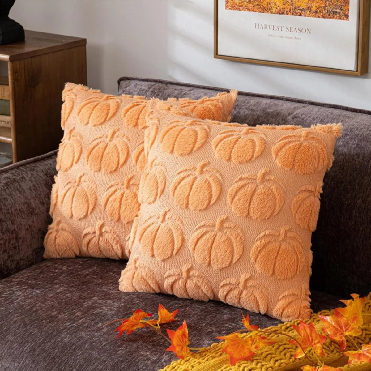 Pompoen Kussenhoes Pluche Herfst Decoratie Bank Woonkamer Feestelijk Oranje Bruin Wit Seizoen Accent | Sulvida