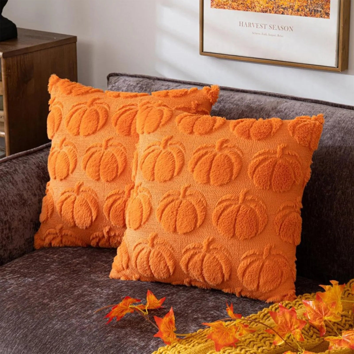 Pompoen Kussenhoes Pluche Herfst Decoratie Bank Woonkamer Feestelijk Oranje Bruin Wit Seizoen Accent | Sulvida